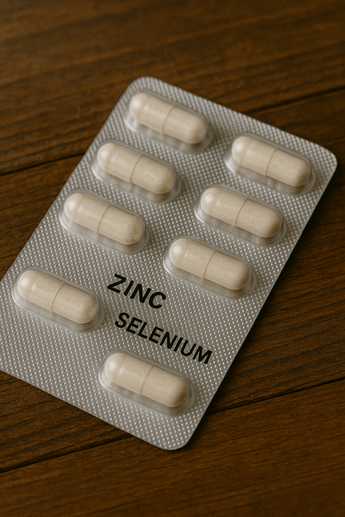 zinc and selenium supplement capsules in blister pack